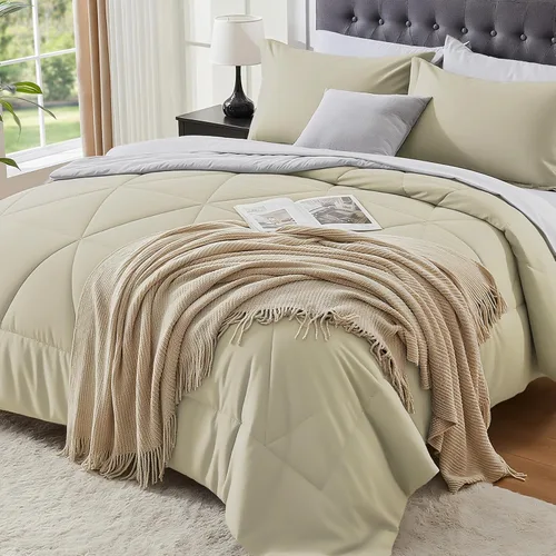 Vista 14 de BEDELITE Juego de ropa de cama con edredón tamaño individual de 5 piezas, reversible, en una bolsa - Juego de cama de lujo suave de microfibra