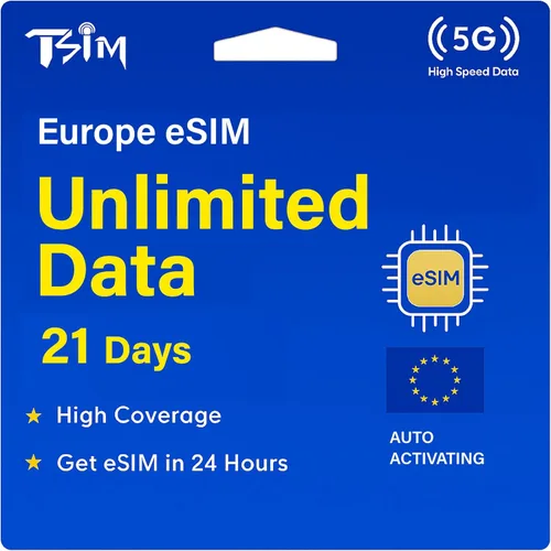 Vista 10 de Tarjeta SIM de viaje para Europa - 7 días de datos ilimitados en 36 países Red 5G de alta cobertura Prepago y activación automática