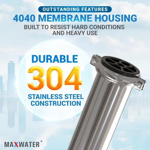 Vista 5 de Max Water - Heavy Duty - Carcasa de membrana de ósmosis inversa 4040 - 4" x 40" ideal para uso industrial - Carcasa 4040