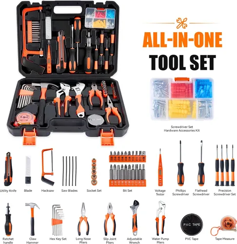 Vista 3 de KOOPOOL Kit de herramientas de 160 piezas para el hogar, juego de herramientas para el hogar para bricolaje Complete Household Tool Set with