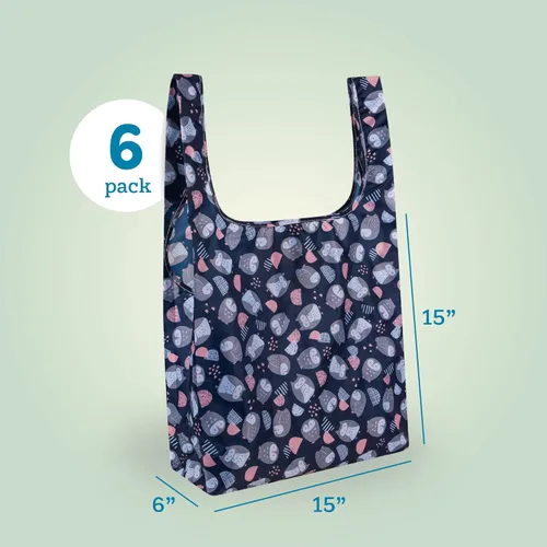 Vista 3 de Masirs Bolsa de comestibles reutilizable (patrón de animales Paquete de 6) – Bolsas reutilizables Ripstop – Bolsas grandes y resistentes