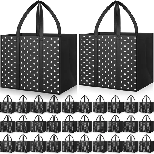Vista 15 de Hillban Paquete de 30 bolsas de comestibles reutilizables a granel resistentes grandes bolsas de compras lavables plegables con asas 6