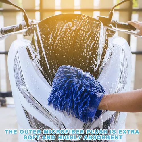 Vista 5 de Riakrum 12 Piezas Guantes de Lavado de Automóvil - Guantes de Microfibra de Chenilla Sin Rayones Ultra Absorbentes Paños Esponja de Lavado