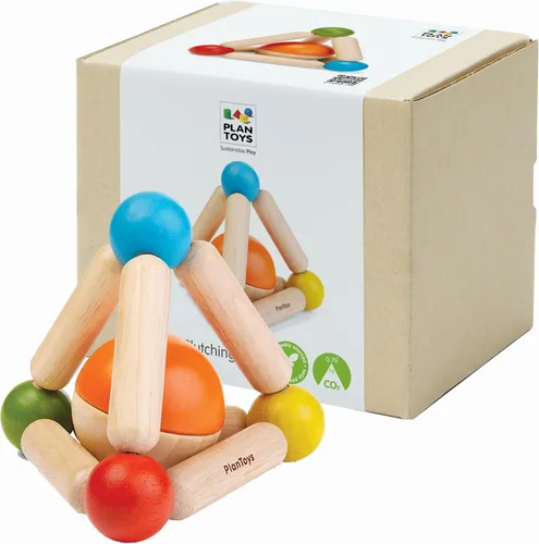 PlanToys Juguete de bebé de triángulo de madera con sonido suave en bola de dos tonos (5244) | Hecho de madera de caucho y pinturas y tintes no
