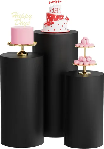 Vista 15 de Wokceer Fundas de soporte de cilindro de elastano para fiesta, 3 piezas, fundas de pedestal de cilindro, cubierta de pilar para fiesta de Beige