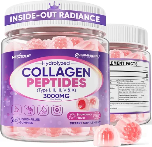 Gomitas de colágeno para mujeres y hombres, 3000 mg, péptidos de colágeno hidrolizados con mezcla antioxidante y enzimas digestivas, colágeno