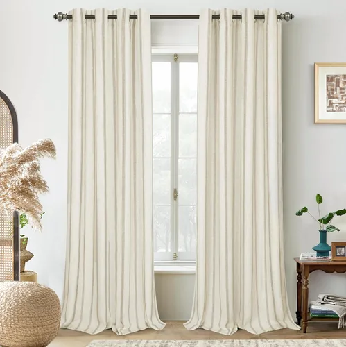 Vista 56 de DriftAway Cortinas opacas de mezcla de lino de 84 pulgadas de largo para dormitorio, cortinas de lino con estampado de rayas verticales