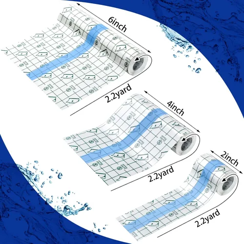 Vista 2 de Nuanchu 9 rollos de vendaje para cuidado posterior de tatuajes, impermeable, transparente, cinta adhesiva transparente para natación, 3 tamaños