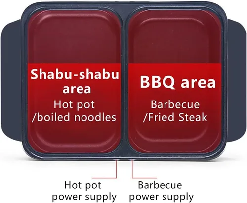 Vista 4 de Olla Caliente con Parrilla, Olla Caliente Eléctrica y Sartén, Olla Shabu Shabu con Parrilla, Olla Shabu Shabu Antiadherente y Plancha 2 en 1