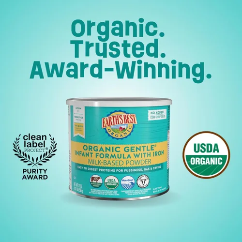 Vista 3 de Earth's Best - Fórmula orgánica para bebés, fórmula suave para lactantes de 0 a 12 meses, polvo a base de leche con hierro, Omega-3 DHA y Omega-6