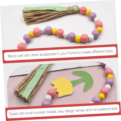 Vista 7 de Guirnalda de cuentas de madera con borlas, guirnaldas de cuentas para colgar en la pared, decoración de cuentas de madera para decoración del hogar