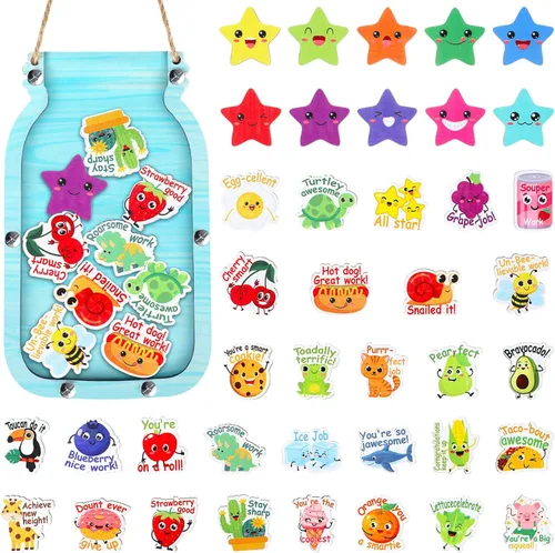 Vista 12 de Treela Tabla de recompensas de dulces para niños pequeños, tarro de masón, entrenamiento para niños pequeños, tabla de comportamiento positivo