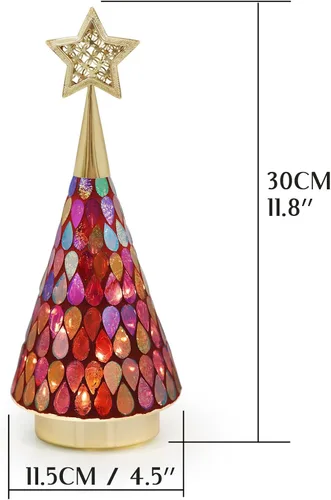 Vista 17 de Árbol de Navidad dorado de vidrio con mosaico con estrella, 2 árboles de Navidad pequeños de mesa con luz, árbol de Navidad a pilas para decoración