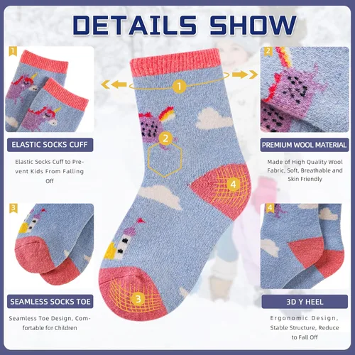 Vista 4 de Eocom 6 pares de calcetines de invierno cálidos de lana para niños y niñas
