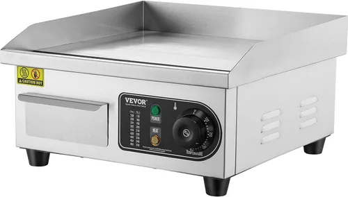 Vista 9 de VEVOR Plancha Eléctrica Comercial, Parrilla Plana de Encimera de 1700W, Plancha de Acero Inoxidable de 14 pulgadas con 2 Espátulas y 2 Cepillos