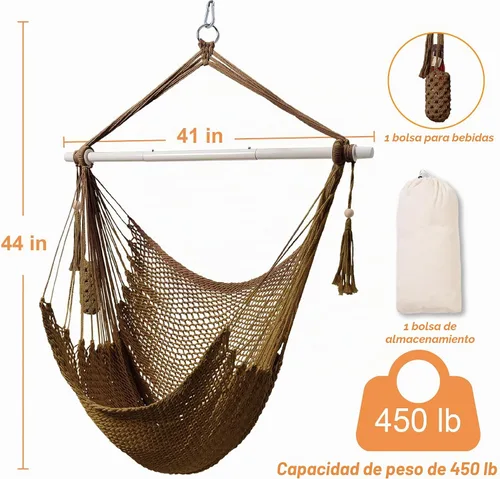 Vista 6 de Lazy Daze - Silla colgante de cuerda para columpio, silla de hamaca de Natural