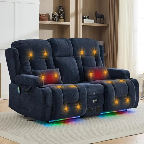 Vista 15 de TUNYI Wall Hugger Power Loveseat - Sofá biplaza reclinable con consola de teatro, sofá reclinable RV con USB/tomacorriente/altavoz/portavasos/luz