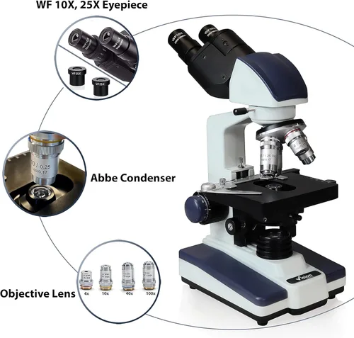 Vista 3 de Vision Scientific Microscopio compuesto binocular Siedentopf VS-60B-RC, aumento 40X-2500X, oculares de campo ancho 10X y 25X, etapa mecánica