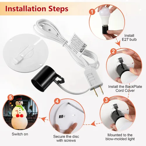 Vista 4 de Meonum Kit de Luz de Repuesto para Molde Soplado, Kit de Cable de Luz Individual E27 E26 con Interruptor Fusible Enchufe, para Decoraciones