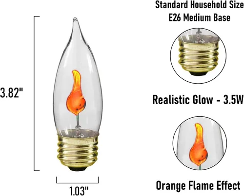 Vista 2 de Creative Hobbies® Bombilla de llama parpadeante de 3 W, en forma de llama, brillo naranja parpadeante para un ambiente único, base estándar E26