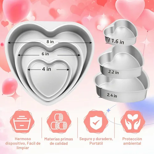 Vista 2 de Mifoci 3 moldes de aluminio con forma de corazón para tartas, molde para hornear en forma de corazón, para bricolaje, cocina, boda, fiesta