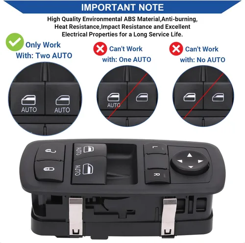 Vista 4 de Obaee Interruptor maestro de ventana, botón de control de energía delantero izquierdo del lado del conductor compatible con Dodge Challenger 2015