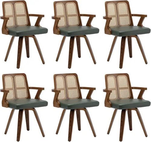 Vista 14 de Sillas de comedor de nogal – Sillas de comedor giratorias de ratán con marco de madera curvada con respaldo ergonómico de bastón, brazos curvos