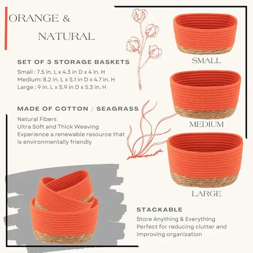 Vista 3 de Cestas de almacenamiento clásicas de algodón apilables para estantes, juego de 3, ideales como canasta de pañales, canasta de juguetes para perros