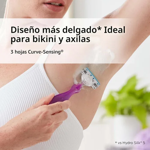 Vista 3 de Schick Hydro Silk - Maquinillas de afeitar de 3 hojas para mujer, 1 mango y 6 repuestos de maquinilla de afeitar