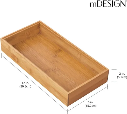 Vista 4 de mDesign Organizador de cajones de madera de bambú, bandeja de almacenamiento apilable de 12 pulgadas de largo para cajones de cocina/gabinete