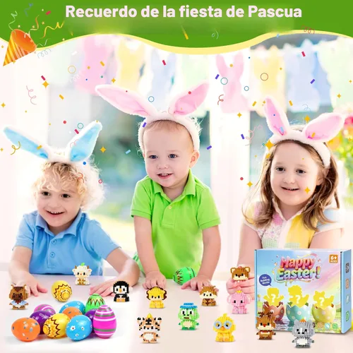 Vista 5 de Paquete de 12 rellenos de cesta de Pascua para niños, rellenos de huevos de Pascua con bloque de construcción, huevos de Pascua precargados