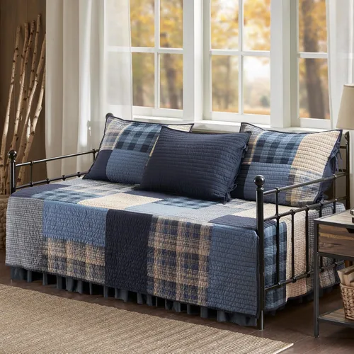 Vista 10 de Woolrich Juego de funda para sofá cama, estilo de vida de cabaña, retazos con diseño de alce para todas las estaciones, capa de ropa de cama ligera