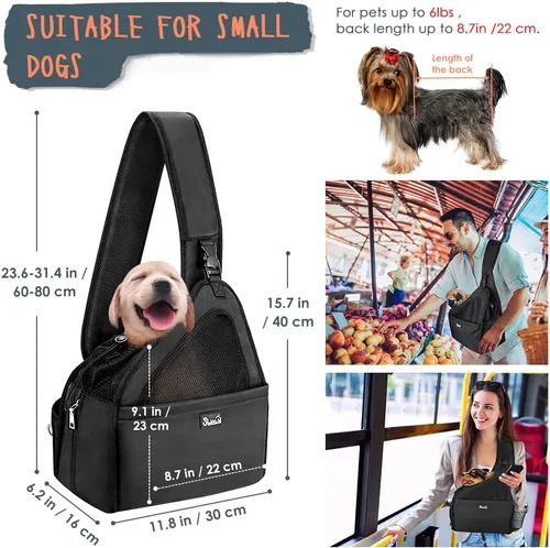 Vista 2 de Lukovee Eslingas para perros pequeños, soporte inferior duro y correa acolchada ajustable suave para perros, bolso para perros con cierre de botón