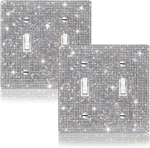 Vista 14 de Cubierta decorativa para interruptor de diamantes de imitación plateados brillantes, placa de pared de una sola banda
