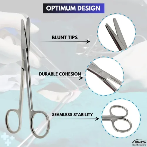 Vista 2 de Tijeras de disección Mayo de alta calidad con cuchillas romas, hechas de acero inoxidable de alta calidad (5.5 pulgadas)