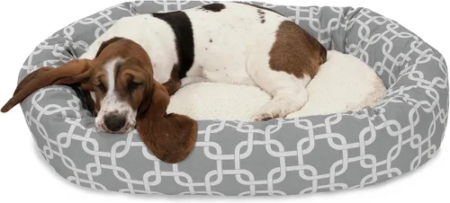 Majestic Pet Cama para perros calmante de sherpa de 32 pulgadas con links lavable, acogedora cama redonda suave para perros con columna vertebral