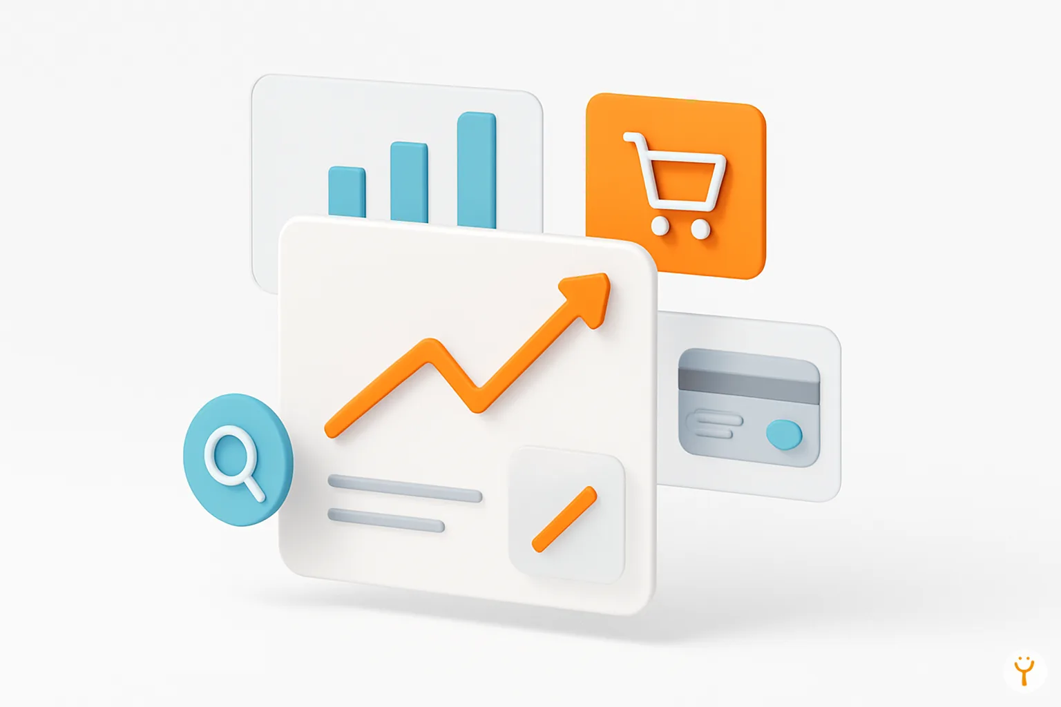 Composición 3D minimalista de productos destacados y tendencias en una plataforma de e-commerce